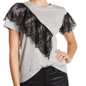 Small Gray Tee with Black Ruffled lace